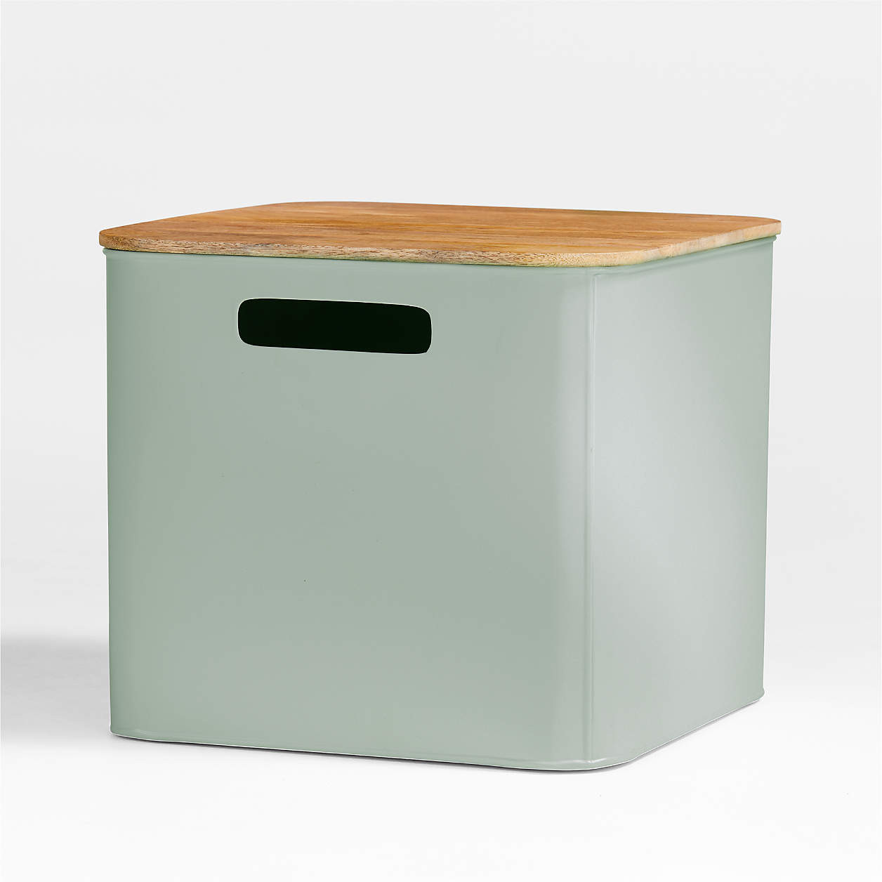 Outline White Large Metal Kids Floor Bin with Wood Lid + Reviews | Crate & Kids | Crate & Barrel