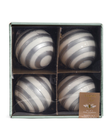 4pk 100mm Striped Glass Ornaments | TJ Maxx