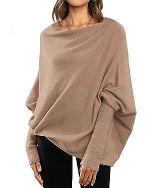LILLUSORY Womens Long Batwing Sleeve Boat Neck Tunic Tops 2023 Fall Baggy Slouchy Pullover Sweate... | Amazon (US)