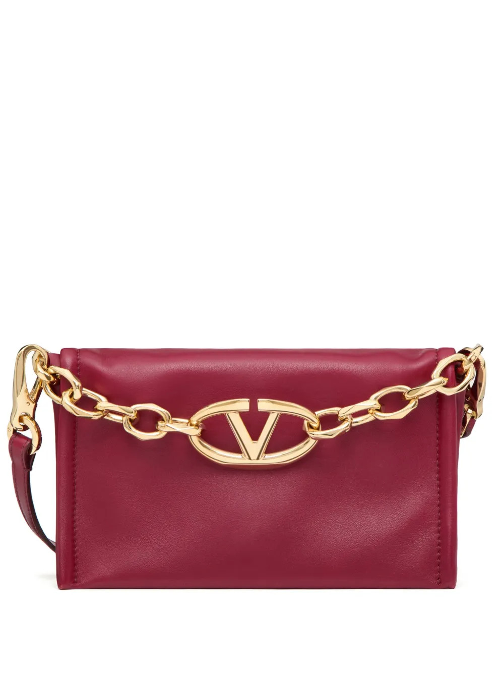 Valentino Garavani VLogo Chain Leather Clutch Bag | Red | FARFETCH | Farfetch Global