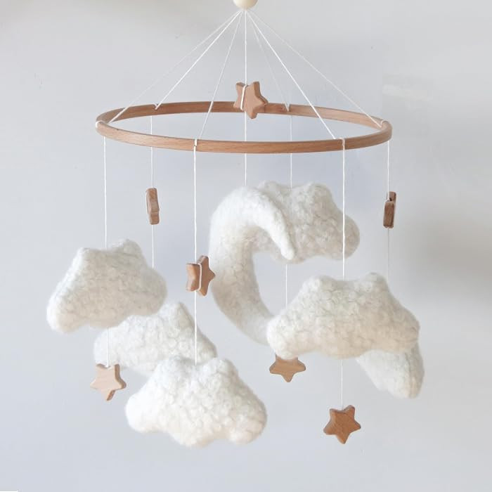 Cloud Mobile for Crib Neutral Baby Mobile for Crib Bassinet Boucle Cloud Baby Crib Mobile for Gir... | Amazon (US)