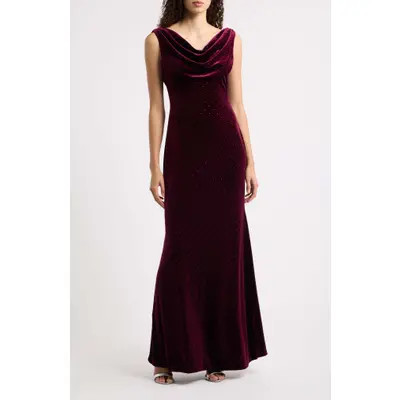 Eliza J Diamante Detail Cowl Neck Velvet Gown in Wine at Nordstrom, Size 10 | Nordstrom