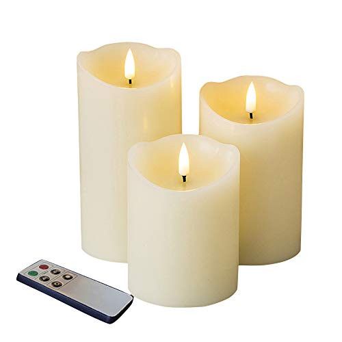 Eywamage Ivory Flameless Pillar Candles with Remote, Flickering Realistic Wax LED Battery Candles Set of 3, Φ 3" H 4" 5" 6" | Amazon (US)