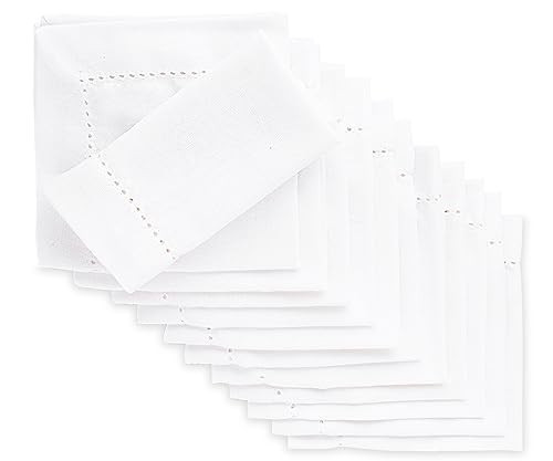Cocktail Napkins - Farmhouse Napkins - Hemstitched Napkins - Tea Party Napkins - White Cotton Napkins - Casual Cloth Napkins - Wedding Napkins - White Bridal Shower Napkins Set of 12, 12x12, White | Amazon (US)