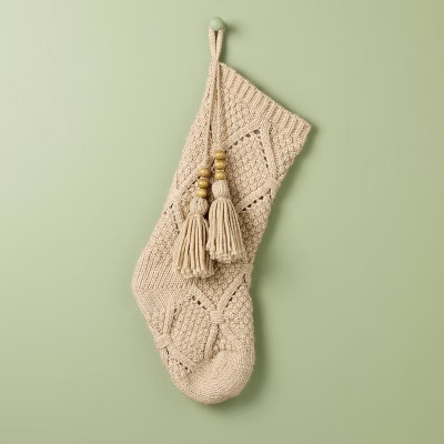 Sweater Knit Christmas Stocking with Beaded Tassel Oatmeal - Hearth & Hand™ with Magnolia | Target