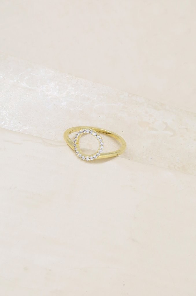 Simple Circle Crystal 18k Gold Plated Ring | Ettika