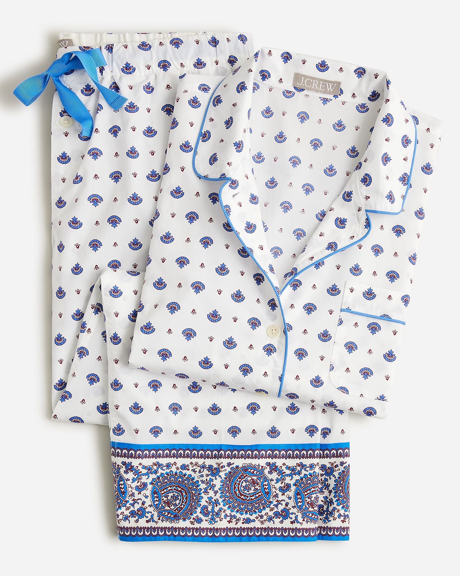 Long-sleeve cropped cotton poplin pajama set in floral bouquet | J.Crew US