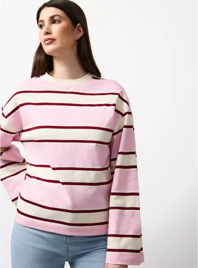 Pink Striped Long Sleeve T-Shirt S | Tu Clothing
