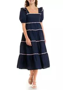 Women's Short Sleeve Contrast Trim Midi Dress | Belk