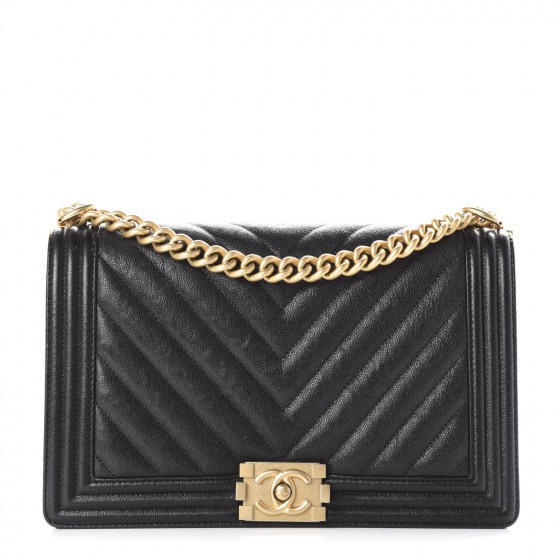 CHANEL Caviar Chevron Quilted New Medium Boy Flap Black | Fashionphile