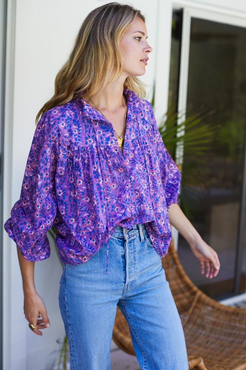 Emmaline Blouse - Violet Wildflower | Emerson Fry