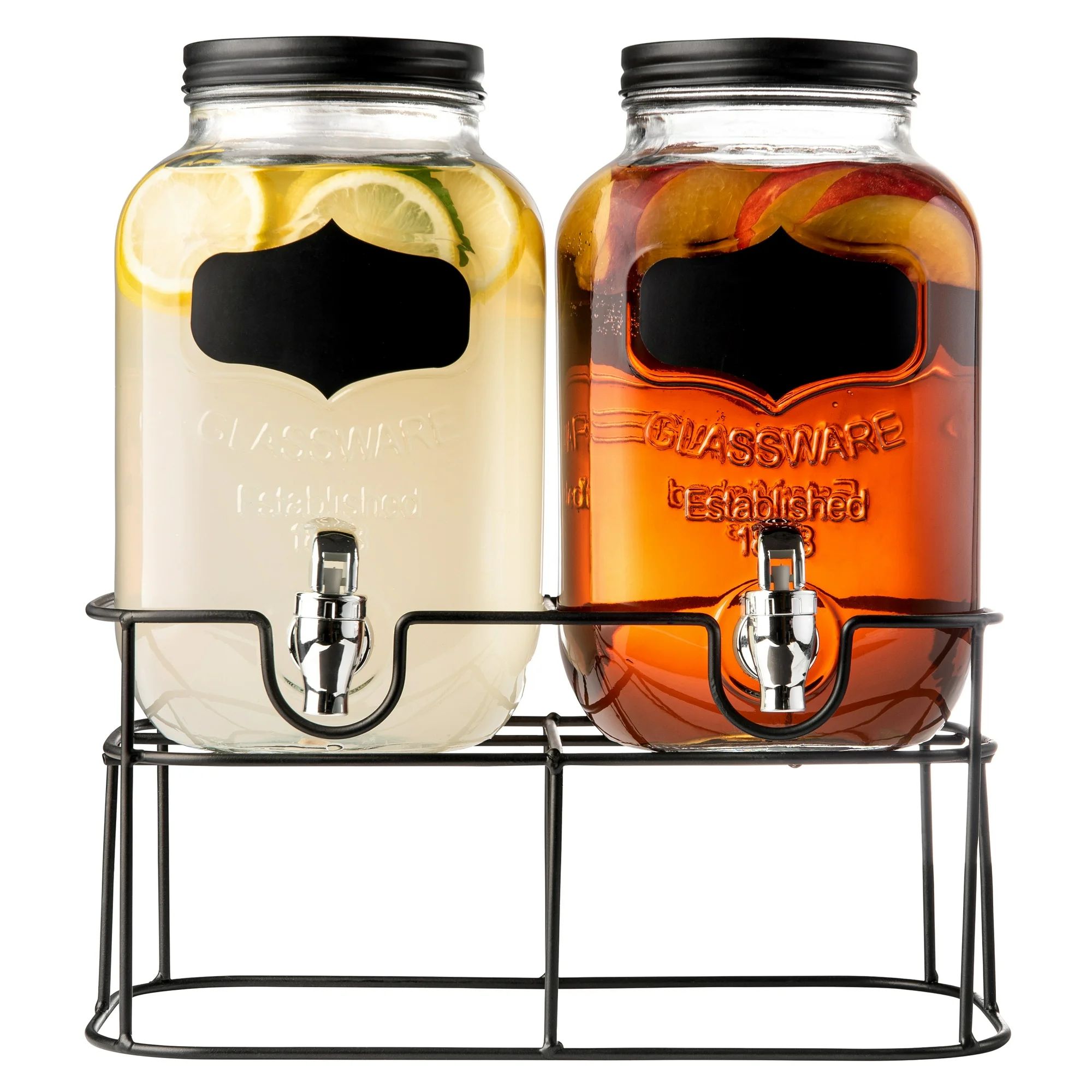 Dual Mason Jar Drink Dispensers with Metal Stand 4-Liters Each Leakproof, Easy-Pull Spigots and S... | Walmart (US)