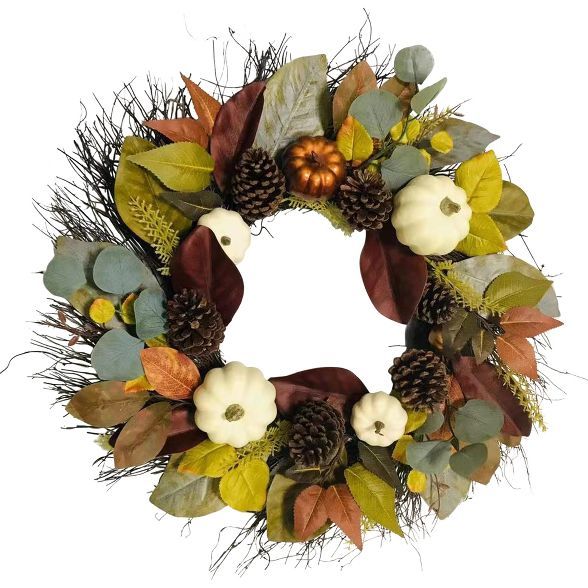 Northlight Pumpkin, Pinecone, and Gourd Artificial Fall Harvest Wreath, 24-Inch, Unlit | Target