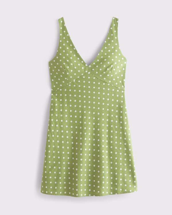 V-Neck Linen-Blend Mini Dress | Abercrombie & Fitch (US)
