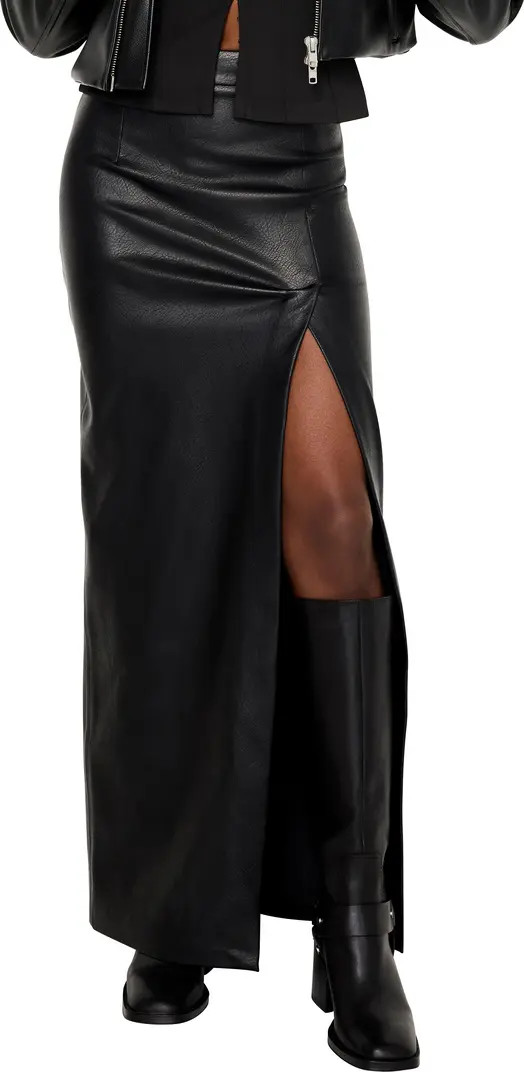 Good American Better Than Faux Leather Front Slit Maxi Skirt | Nordstrom | Nordstrom