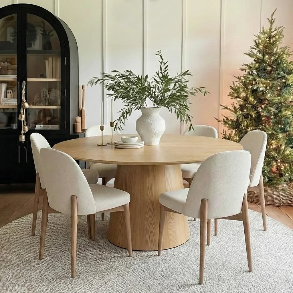 Orchid & Havana 60" Round Natural Dining Table Set for 6 (7-Piece) | Pop Maison