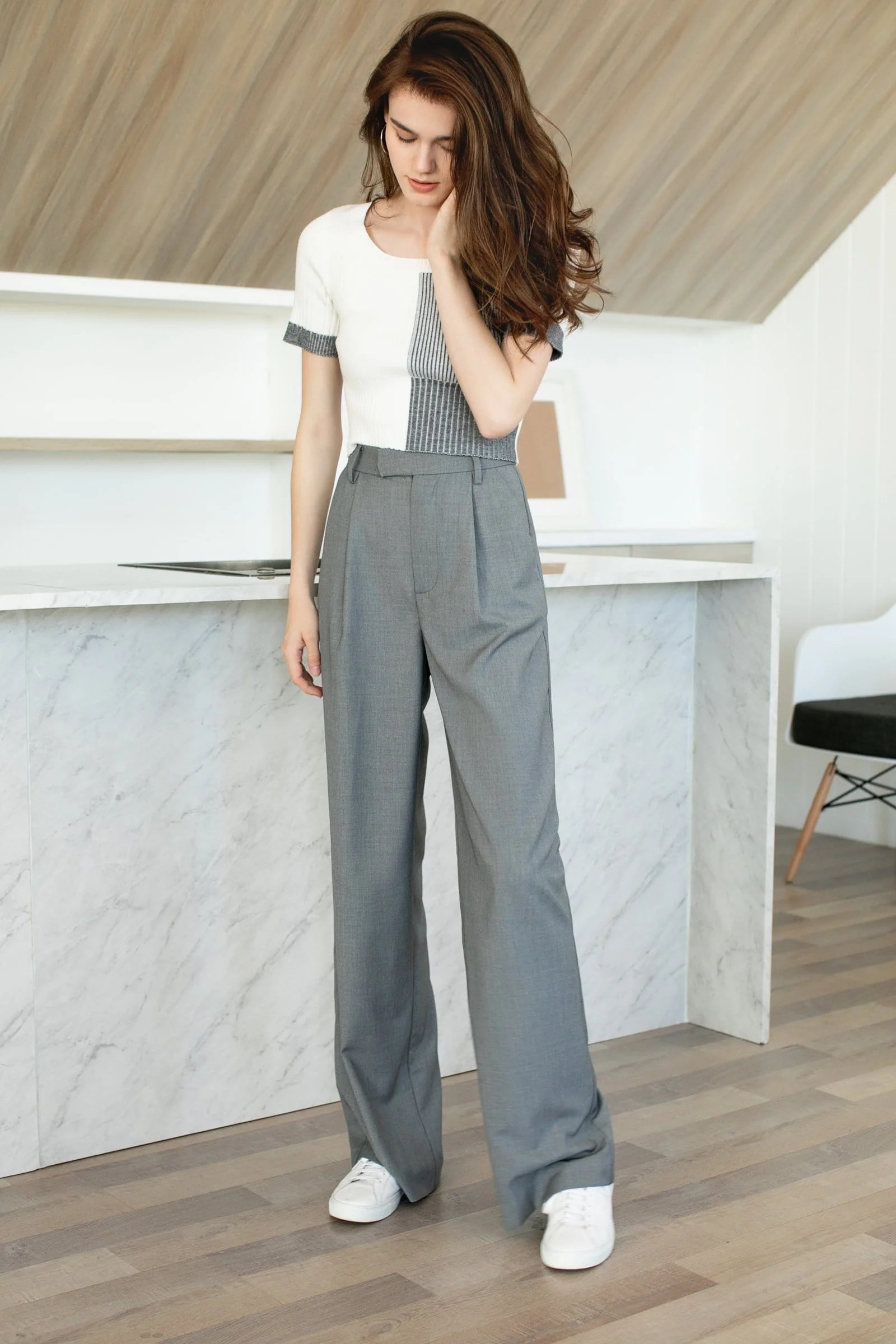 Business Essential Grey Wide Slacks | J.ING