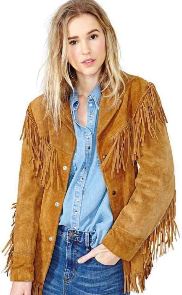 Western Genuine Leather Suede Jacket Women Cowlady Native American Ladies Fringe Cowgirl Jacket w... | Amazon (US)