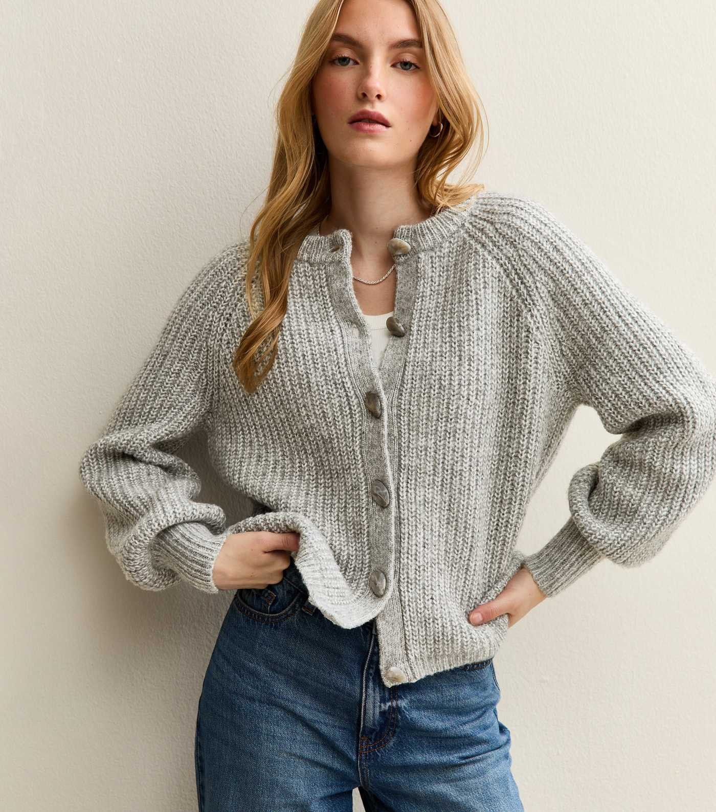 Grey Ribbed Knit Raglan Sleeve Cardigan | New Look | New Look (UK)