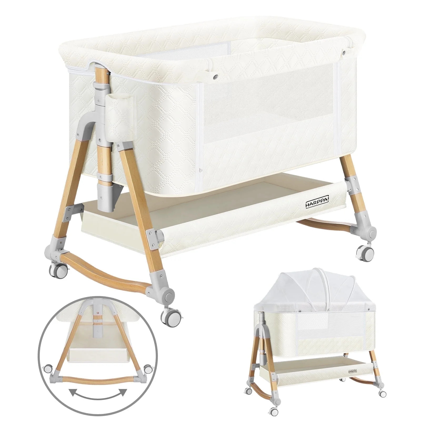 HARPPA Baby Bassinet Bedside Sleeper - 3-in-1 Cradle for Newborns, with Storage & Wheels, White -... | Walmart (US)