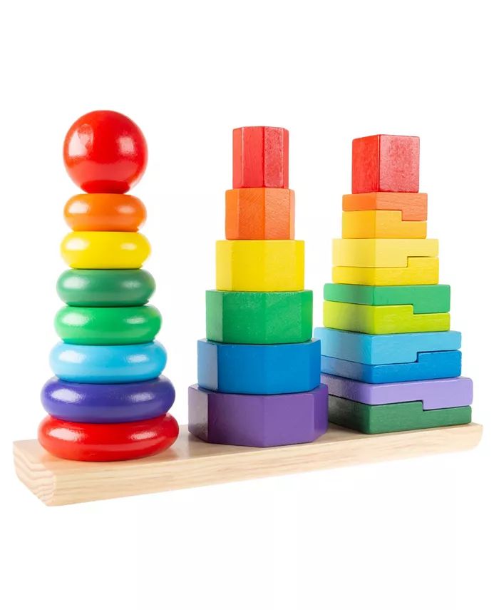 Trademark Global Hey Play Rainbow Stacking Shapes - Classic Wooden Montessori Manipulation Toy Fo... | Macys (US)