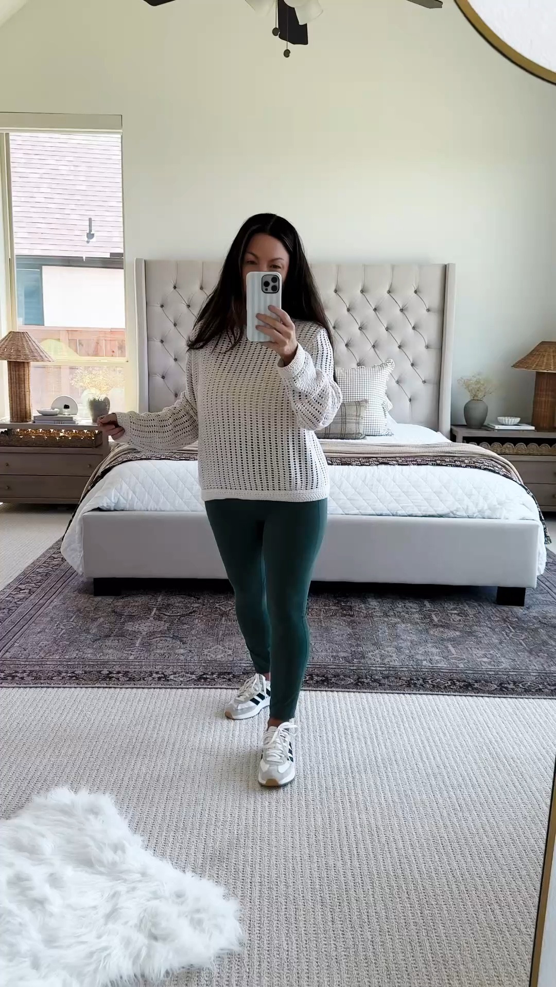 Easy Saturday outfit I’ve been reaching for on repeat 🤍 comfy but still feels put together for errands, being at home, or a quick coffee run. I love a relaxed sweater with leggings and adidas sneakers — it’s effortless but still styled. Sized up on the sweater and these leggings are super flattering and comfortable for all day wear. Summer outfit, spring outfit, beach vacation outfit. Sneakers are a staple I grab constantly and go with everything. Follow me on LTK for daily outfit ideas, casual style, and everyday finds that you’ll actually wear. casual outfit ideas everyday style comfy outfit leggings outfit neutral outfit inspo weekend outfit women sneakers outfit athleisure outfit ideas

#LTKMothersDay #LTKPetite