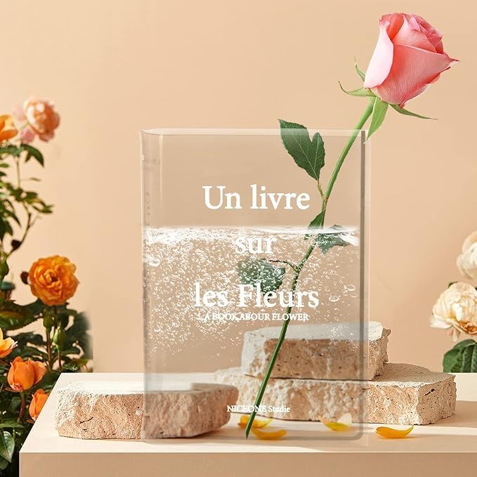 Clear Acrylic Book Vase for Flowers, Unique Flower Vases Aesthetic Room Decor Artistic for Modern... | Amazon (US)