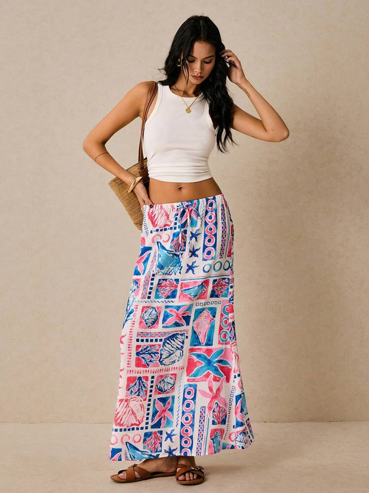 Poéselle Beach Outfits For Woman,Vacation Outfits Woman,Women's Casual Full Print Low Waist Maxi... | SHEIN