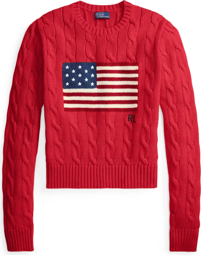 Polo Ralph Lauren Flag Intarsia Cable Stitch Crewneck Sweater | Nordstrom | Nordstrom