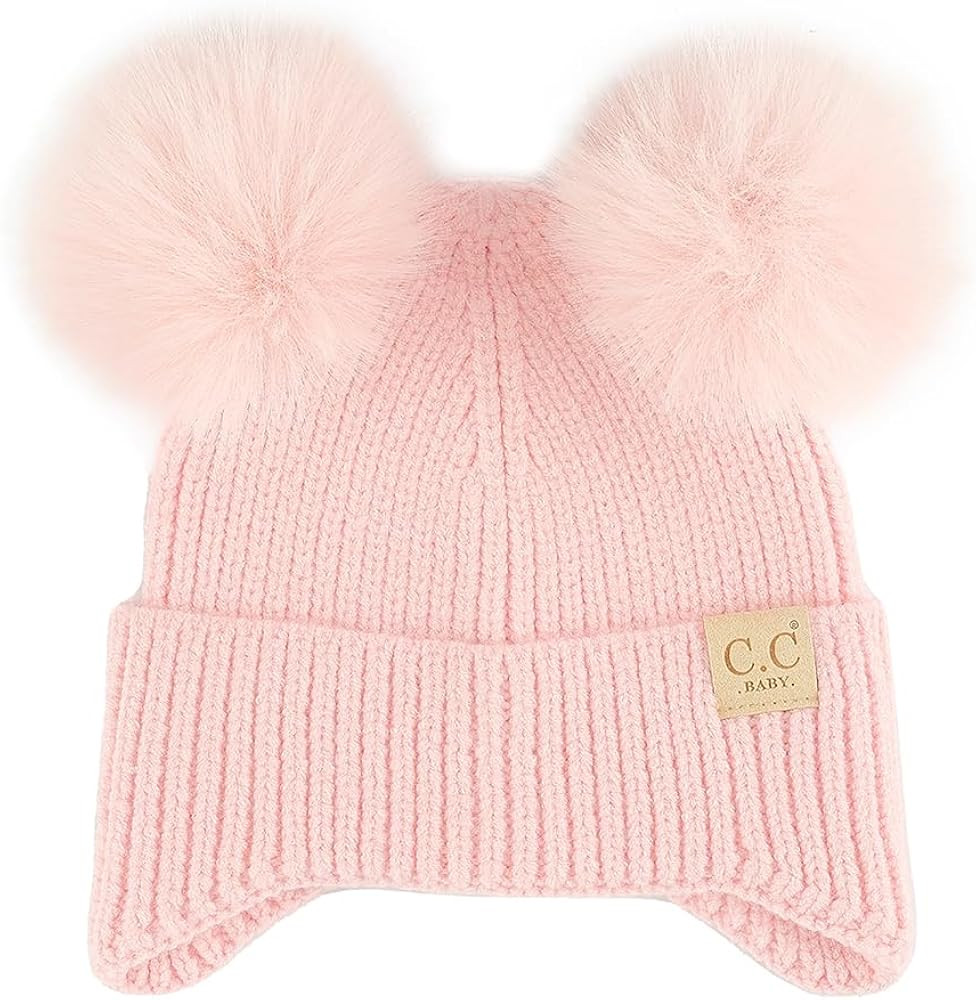 C.C Baby Double Fur Pom Pom Beanie with Ear Flap for Boys Girls - Comfortable Soft Warm Infant To... | Amazon (US)