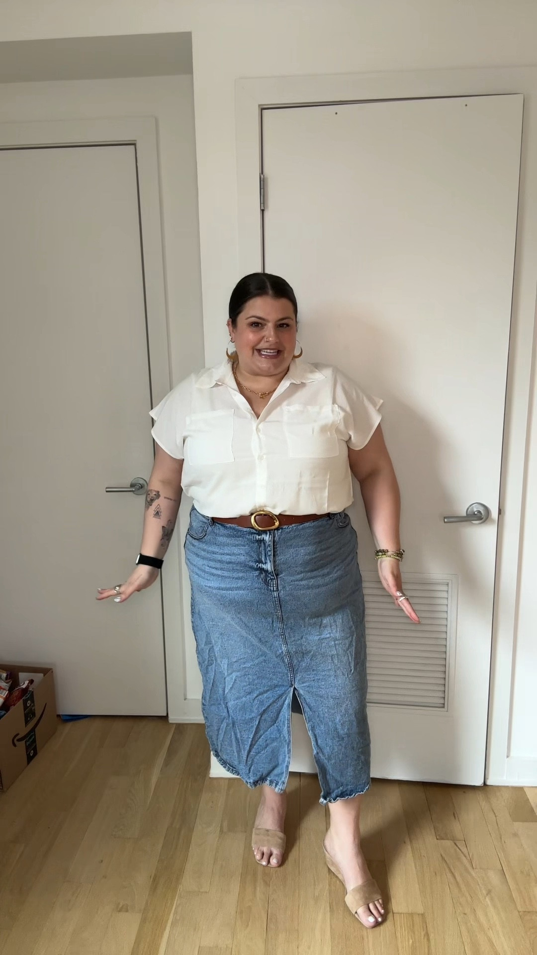 Loving this chic yet professional look! 
@Torrid shirt size 2x
Natural Life tank size xl
@boohoo skirt size 20
Good American belt size 2x/3x
Dolce Vita wedges size 10W
 #plussize #ootd #spring 

#LTKootd #LTKPlusSize #LTKSeasonal