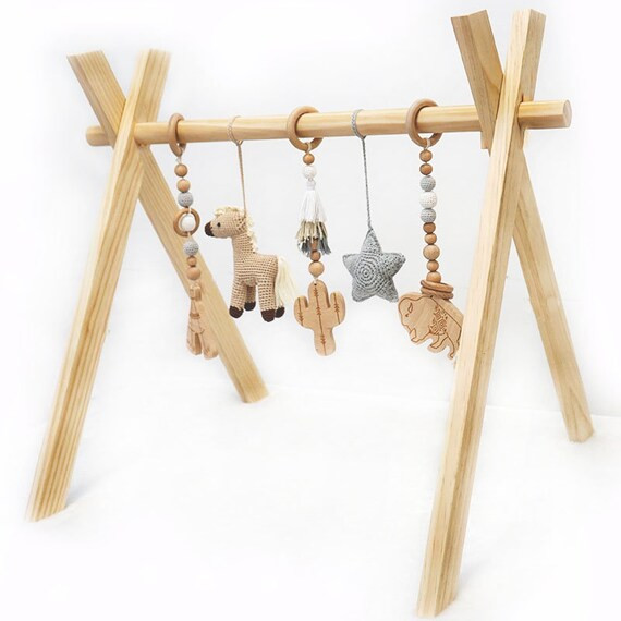 Wooden Play Gym for Baby  Wild WEST Adventures with 5  Natural Wooden Montessori Mobile Crochet T... | Etsy (US)