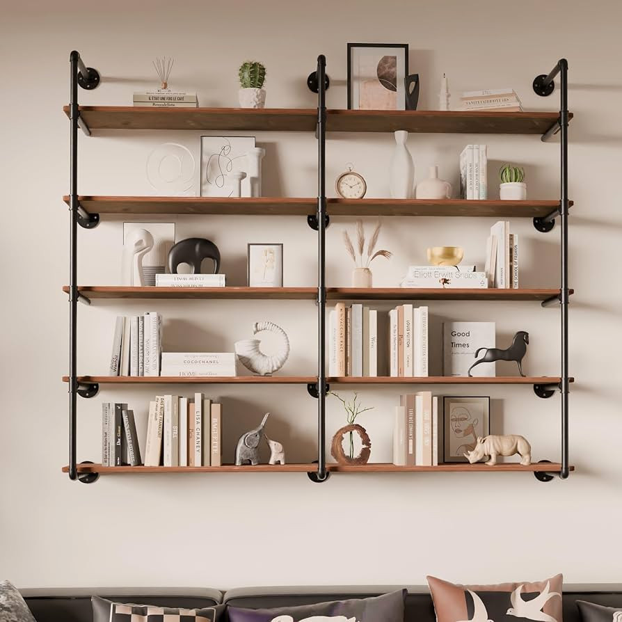 ONOTETUT Industrial Pipe Shelf 5 Tier,72 inch Industrial Wall Shelves with Solid Wood Plank,Pipe ... | Amazon (US)