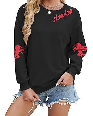 MYHALF Valentine Shirts for Women Valentines Day Gifts for Her Cute Cupid Shirt Long Sleeve Red P... | Amazon (US)