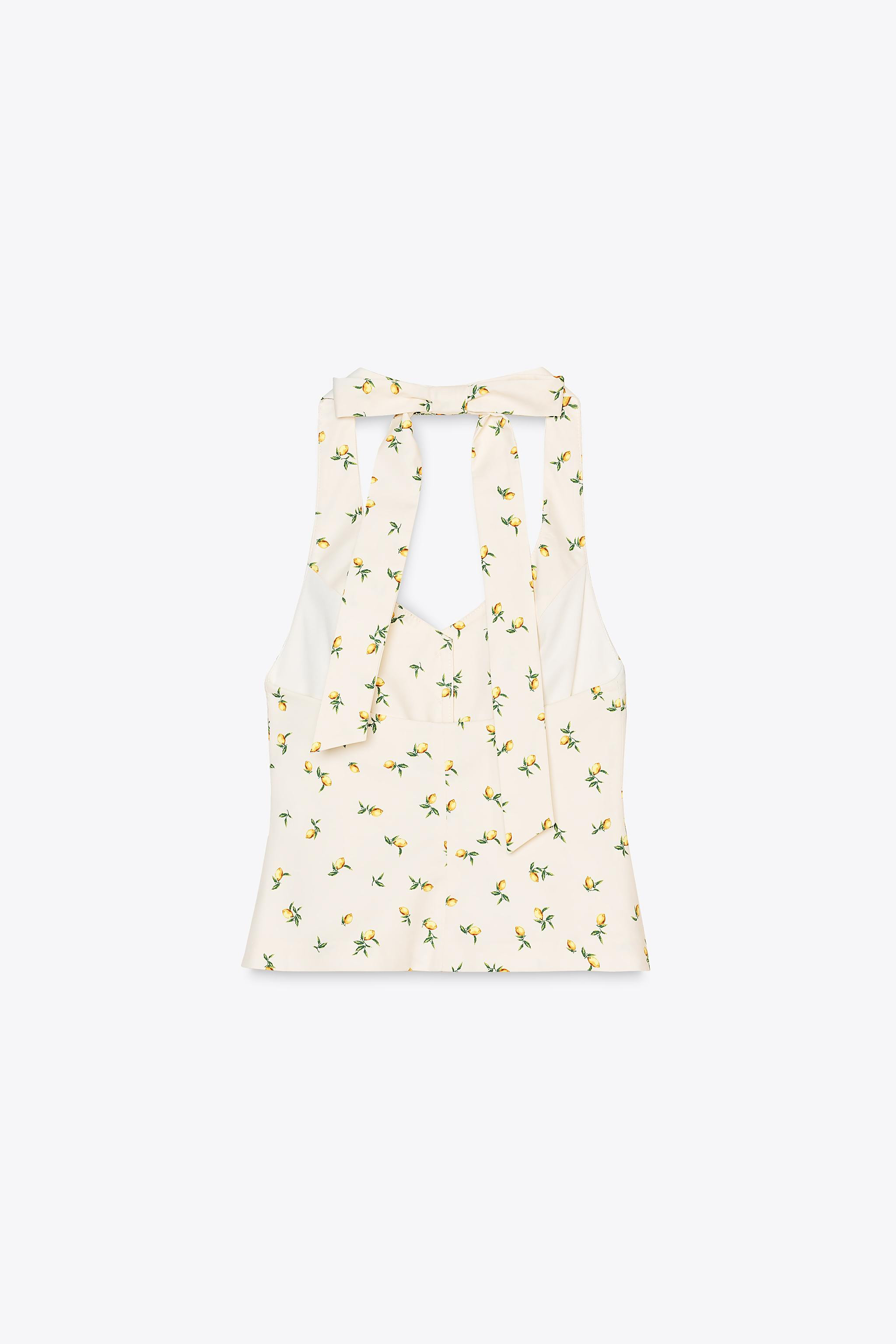 LEMON PRINT TIE HALTER TOP | Zara US