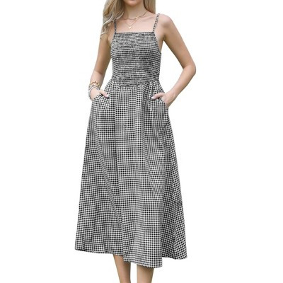 INSPIRE CHIC Women's Gingham Summer Spaghetti Strap Sleeveless Smocked Sundress A-Line Maxi Dress... | Target
