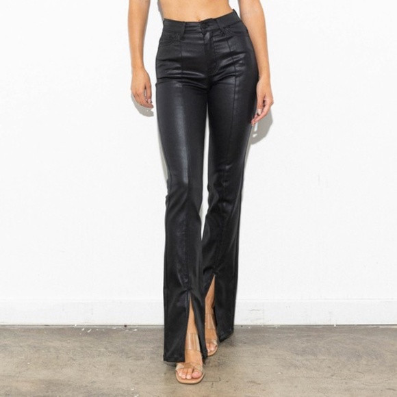 19 - BLACK COATED SPLIT BOTTOM PANT | Poshmark