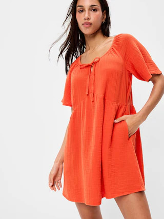 Crinkle Gauze Flutter-Sleeve Mini Swing Dress | Old Navy (US)