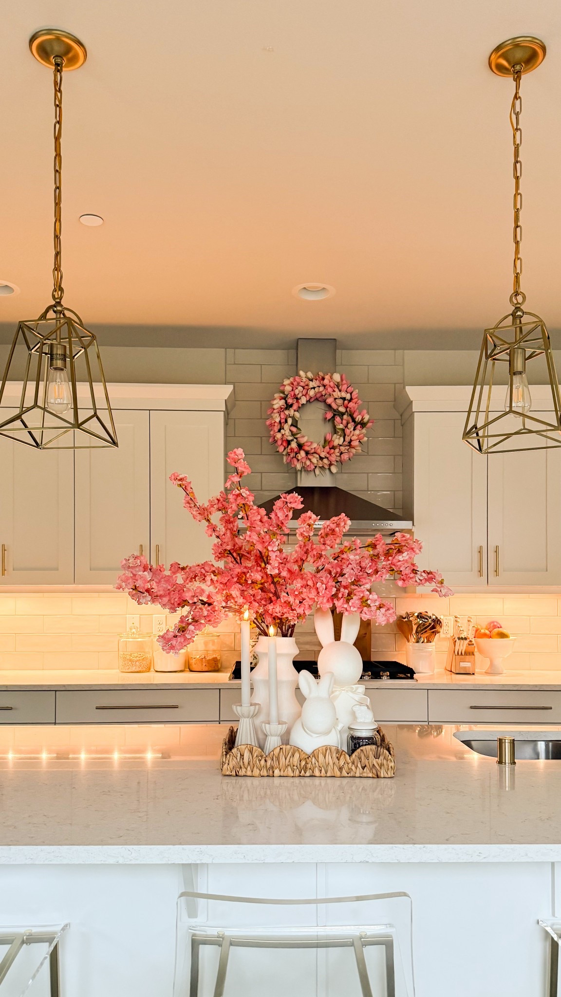 Easter kitchen centerpiece idea!

Rectangle Wicker Scalloped Tray, Artificial Cherry Blossom Tree Stems, M&M's Easter Milk Chocolate Theater Box, bunny decor, vase, stools

#LTKSeasonal #LTKHome #LTKSpringSale