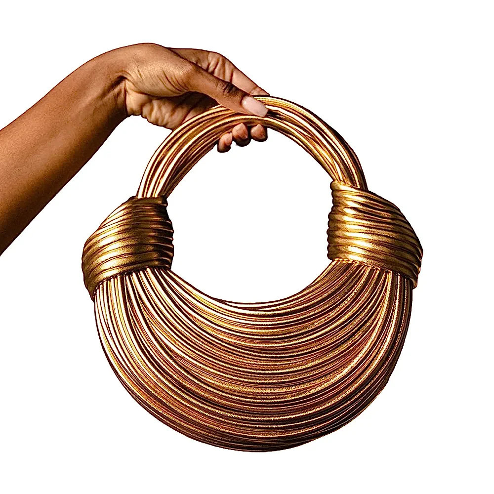 MIANIK GOLD NOODLE TOTE BAG PURSE KNOTTED HANDWOVEN STYLISH | Amazon (US)