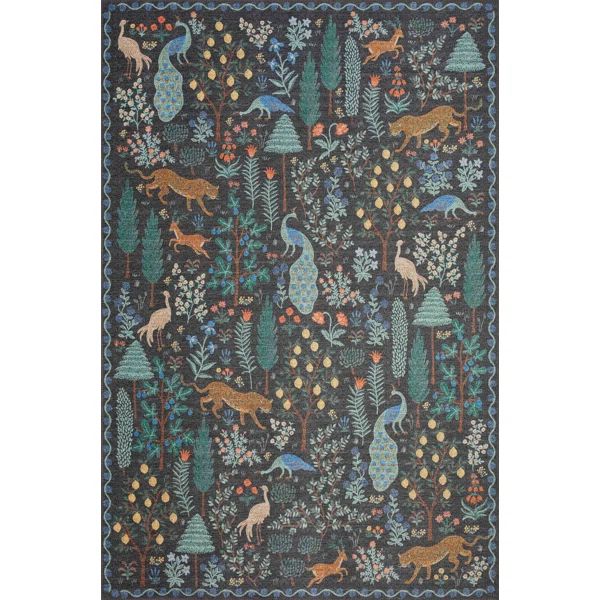 Rifle Paper Co. x Loloi Menagerie MEN-02 Forest Black Rug | Wayfair North America