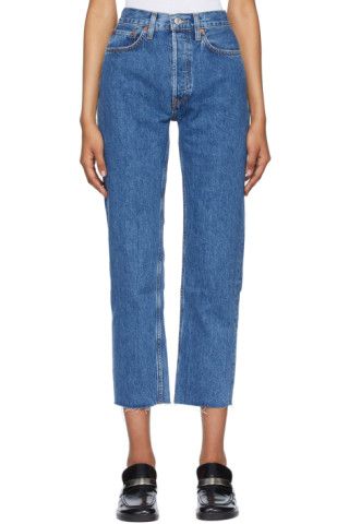 Blue High Rise 70s Stove Pipe Jeans | SSENSE