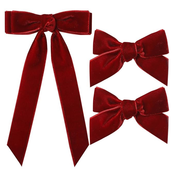 3PCS Velvet Hair Bow Red Hair Ribbon Clips for women Girls Fall Alligator Hair Clips Hair Accesso... | Amazon (US)