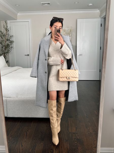 Abercrombie sale this weekend! You can also use my code AFJEAN for a stackable 15% off. 

• AF Wool Tailored jacket . This is a straighter cut, thick and warm coat I’m wearing xxs petite 

• AF long sleeve easy mini sweater dress size XXS petite, great length and straighter , non clingy cut that’s forgiving at the midsection. I've also linked a thick warm sherpa jacket included in the AF sale - highly recommend!

• Nordstrom $15 sunnies 

• Nine West boots, old , I linked the Maryana sculpt boot which I have in another color and are slim calf and petite friendly 

#petite cozy winter outfit ideas 

#LTKSeasonal #LTKHoliday #LTKsalealert
