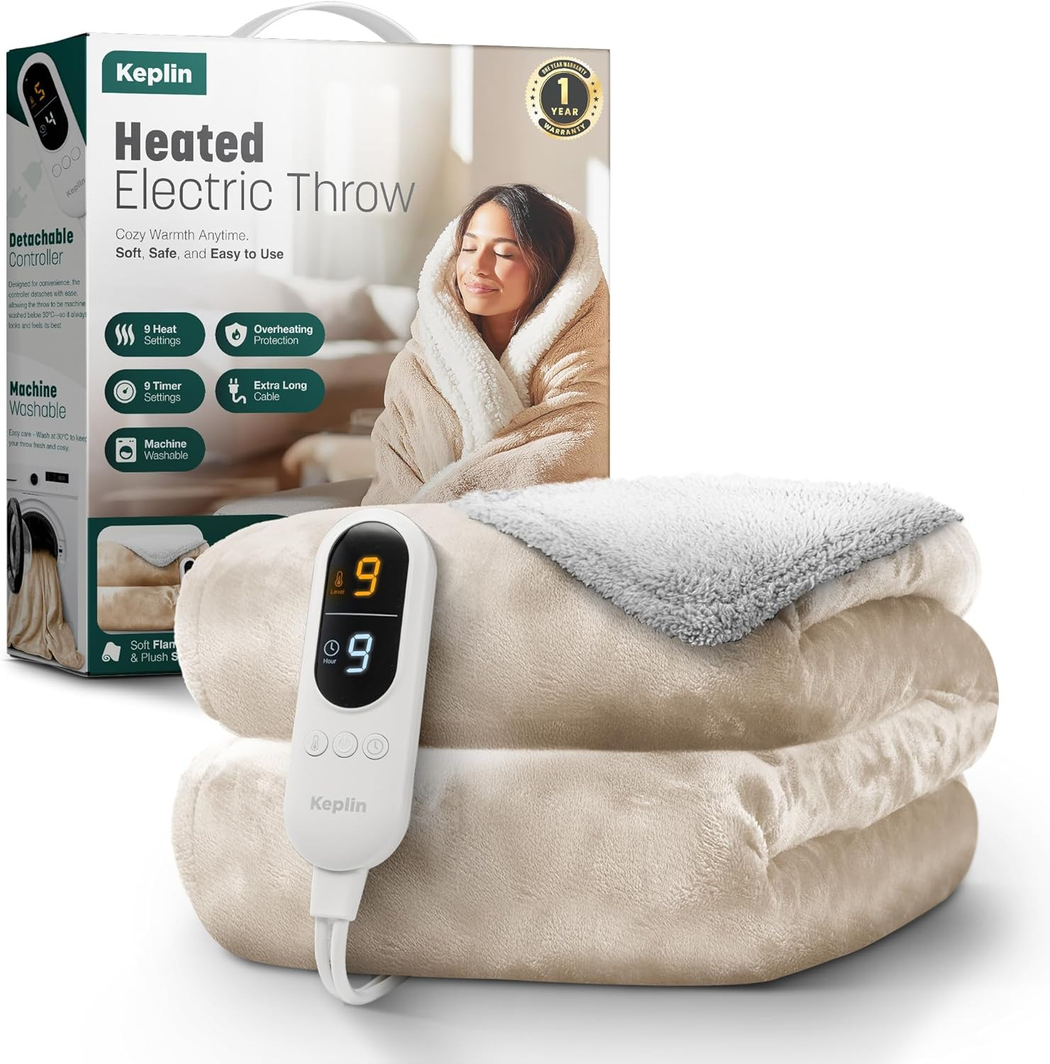 KEPLIN Large Electric Heated Throw Blanket - Electric Heated Blanket Throw for Bedspread 9 Heat S... | Amazon (UK)