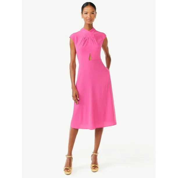 Scoop Women's Twist Neck Midi Dress - Walmart.com | Walmart (US)