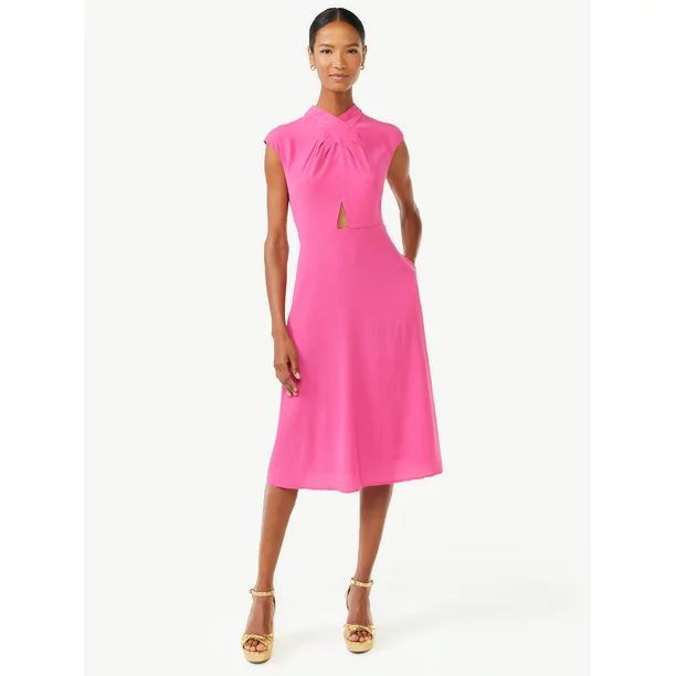 Scoop Women's Twist Neck Midi Dress | Walmart (US)