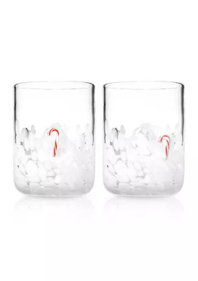Godinger Set of 2 Frosted Candy Cane Double Old Fashioned Glasses | Belk