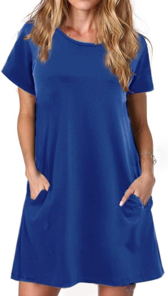 Alaster Women’s Casual Summer T Shirt Dress Loose Short Sleeve Tunic Dress with Pocket for Wome... | Amazon (US)