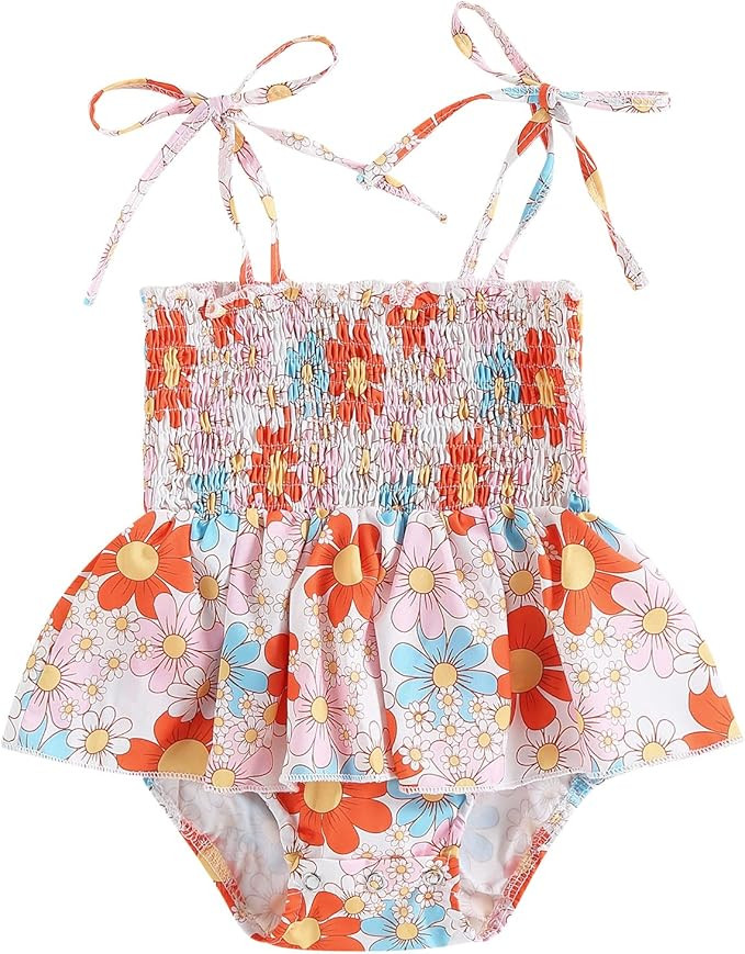 Baby Girls Daisy Playsuits Bodysuit+Headband Print Halter Romper Floral Jumpsuit Infant Summer Cl... | Amazon (US)